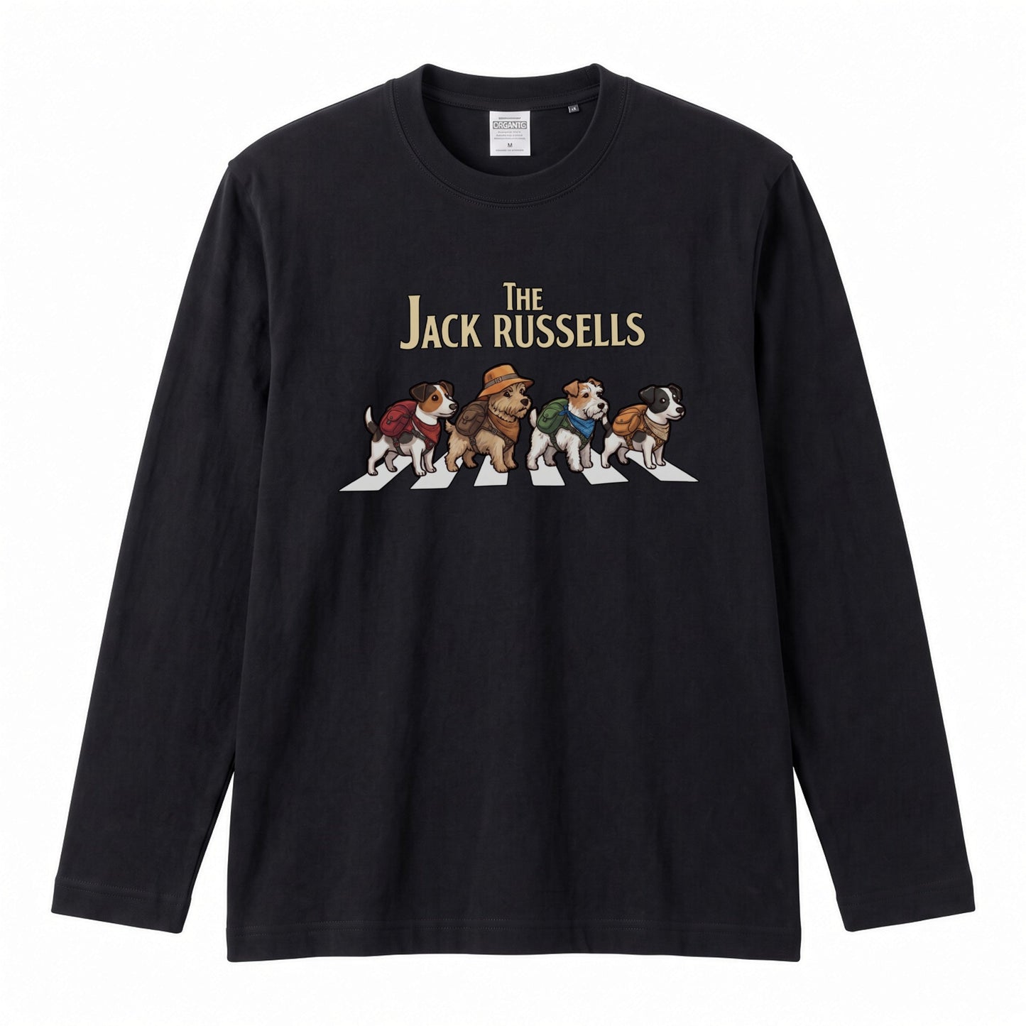 THE JACK RUSSELLS ジャックラッセルテリア散歩デザイン ブラック長袖Tシャツ