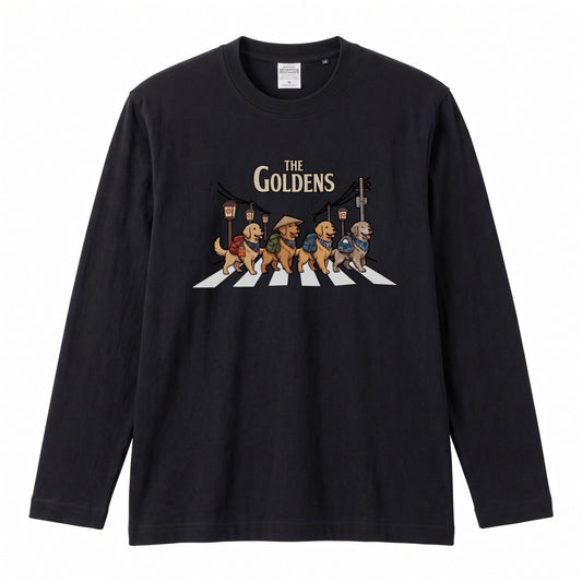 THE GOLDENS ゴールデンレトリバー散歩デザイン ブラック長袖Tシャツ