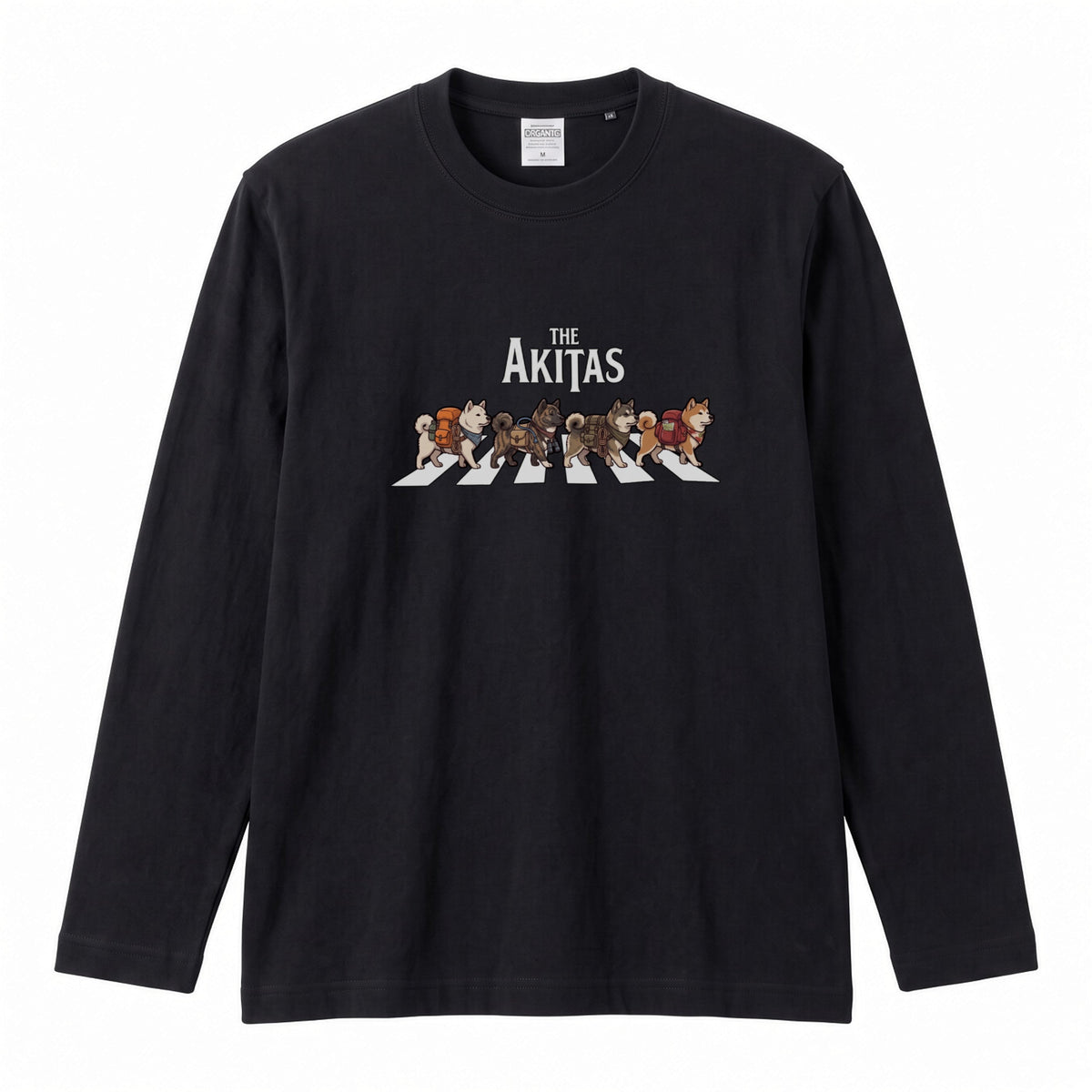 THE AKITAS | 秋田犬 横断歩道 バンド風 ロンT 長袖Tシャツ 日本犬 犬好き ロック【秋田犬グッズ・愛犬家・散歩・おもしろ・かわいい・誕生日ギフトに最適】