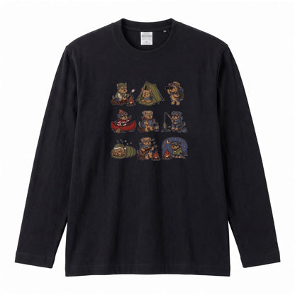 YORKIE CAMP | 手描き風 ヨーキー キャンプギア かわいい グラフィック 長袖Tシャツ【犬雑貨・秋キャンプ・ルームウェア・ギフトに最適】