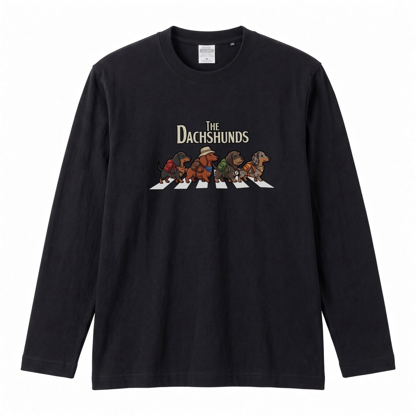 THE DACHSHUNDS ロンT | レトロ クラシック バンド風 ダックスグラフィック 長袖 カジュアル Tシャツ【おもしろTシャツ・普段着・ルームウェア・ユニセックス・ギフトに最適】