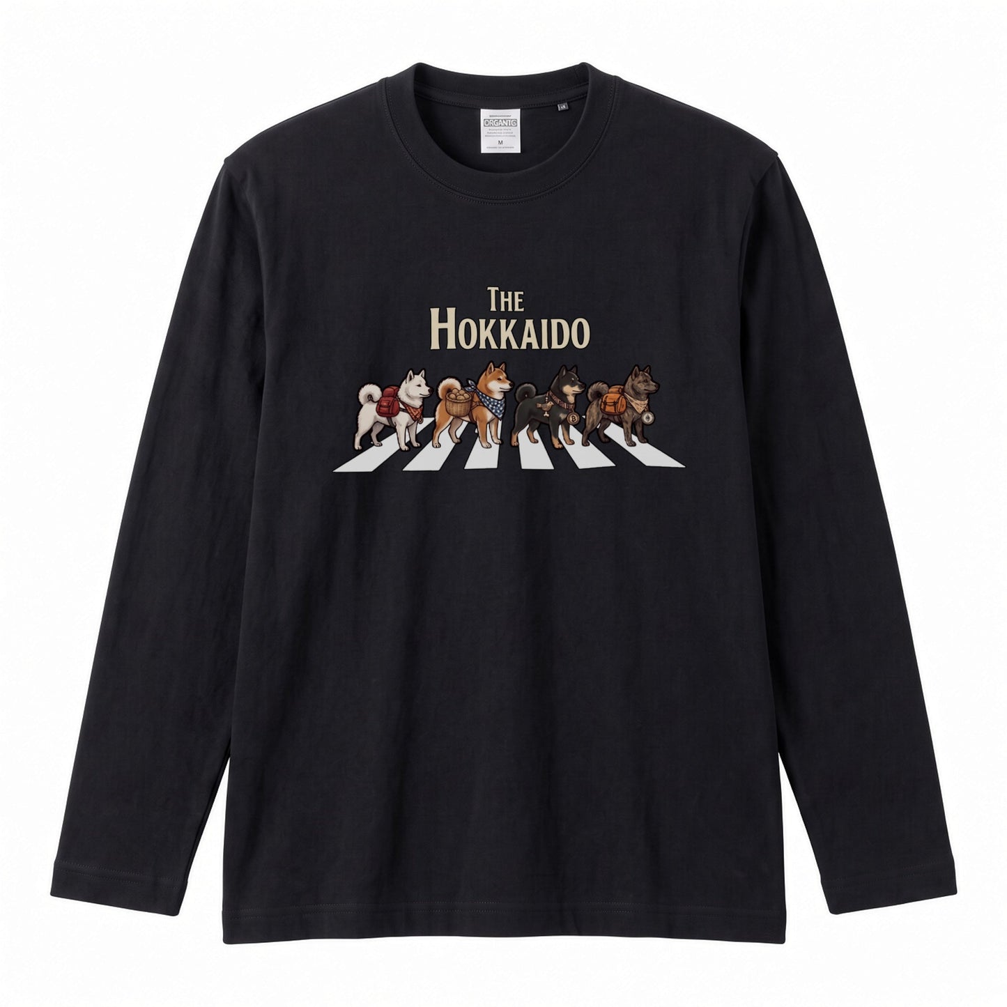 THE HOKKAIDO 北海道犬散歩デザイン ブラック長袖Tシャツ