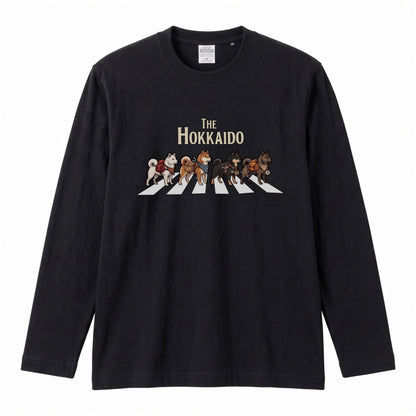 THE HOKKAIDO 北海道犬散歩デザイン ブラック長袖Tシャツ