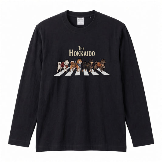 THE HOKKAIDO 北海道犬散歩デザイン ブラック長袖Tシャツ