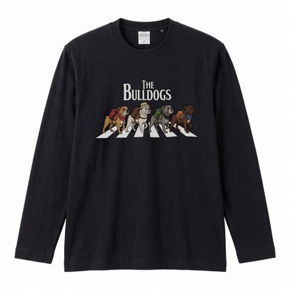 THE BULLDOGS ブルドッグ散歩デザイン ブラック長袖Tシャツ