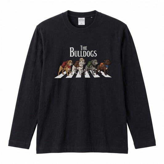 THE BULLDOGS ブルドッグ散歩デザイン ブラック長袖Tシャツ