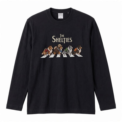 THE SHELTIES シェルティ散歩デザイン ブラック長袖Tシャツ