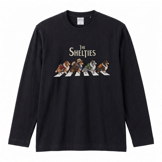 THE SHELTIES シェルティ散歩デザイン ブラック長袖Tシャツ