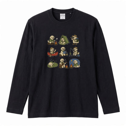 GOLDEN CAMP | 手描き風 ゴールデンレトリバー キャンプギア かわいい グラフィック 長袖Tシャツ【犬雑貨・秋キャンプ・ルームウェア・ギフトに最適】