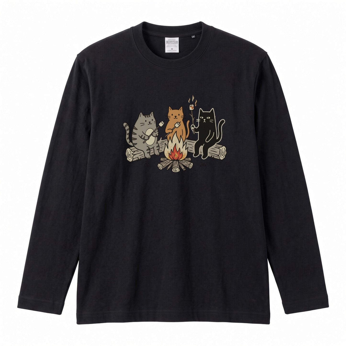 猫たちの焚き火マシュマロ 長袖Tシャツ