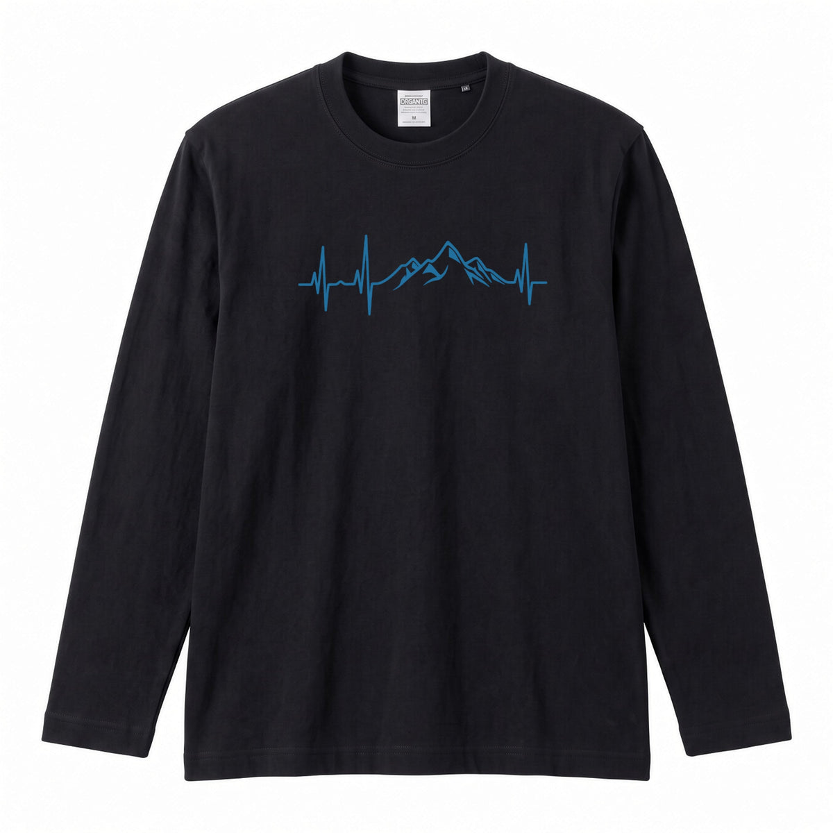 MOUNTAIN BEAT ロンT | ミニマル 山脈グラフィック 心拍数 長袖 カジュアル Tシャツ【アウトドアファッション・普段着・ルームウェア・ユニセックス・ギフトに最適