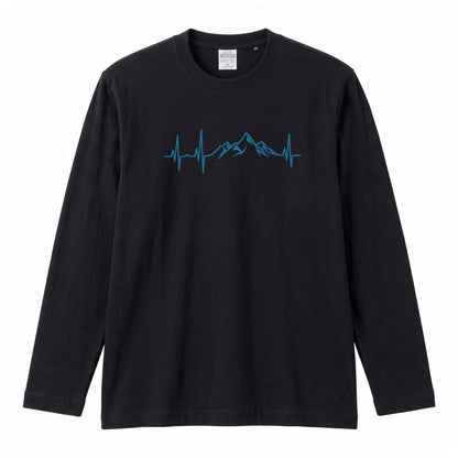 MOUNTAIN BEAT ロンT | ミニマル 山脈グラフィック 心拍数 長袖 カジュアル Tシャツ【アウトドアファッション・普段着・ルームウェア・ユニセックス・ギフトに最適