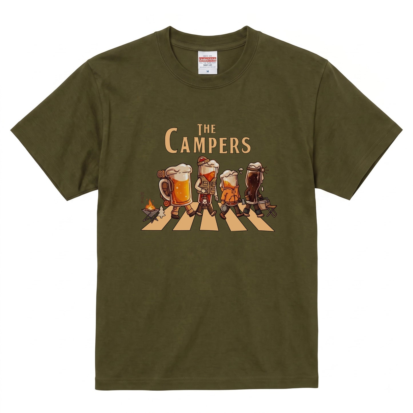 THE BEER CAMPERS | ビールたちのキャンプ 横断歩道 面白Tシャツ【ビール好き・キャンプ好き・ギフトに最適】