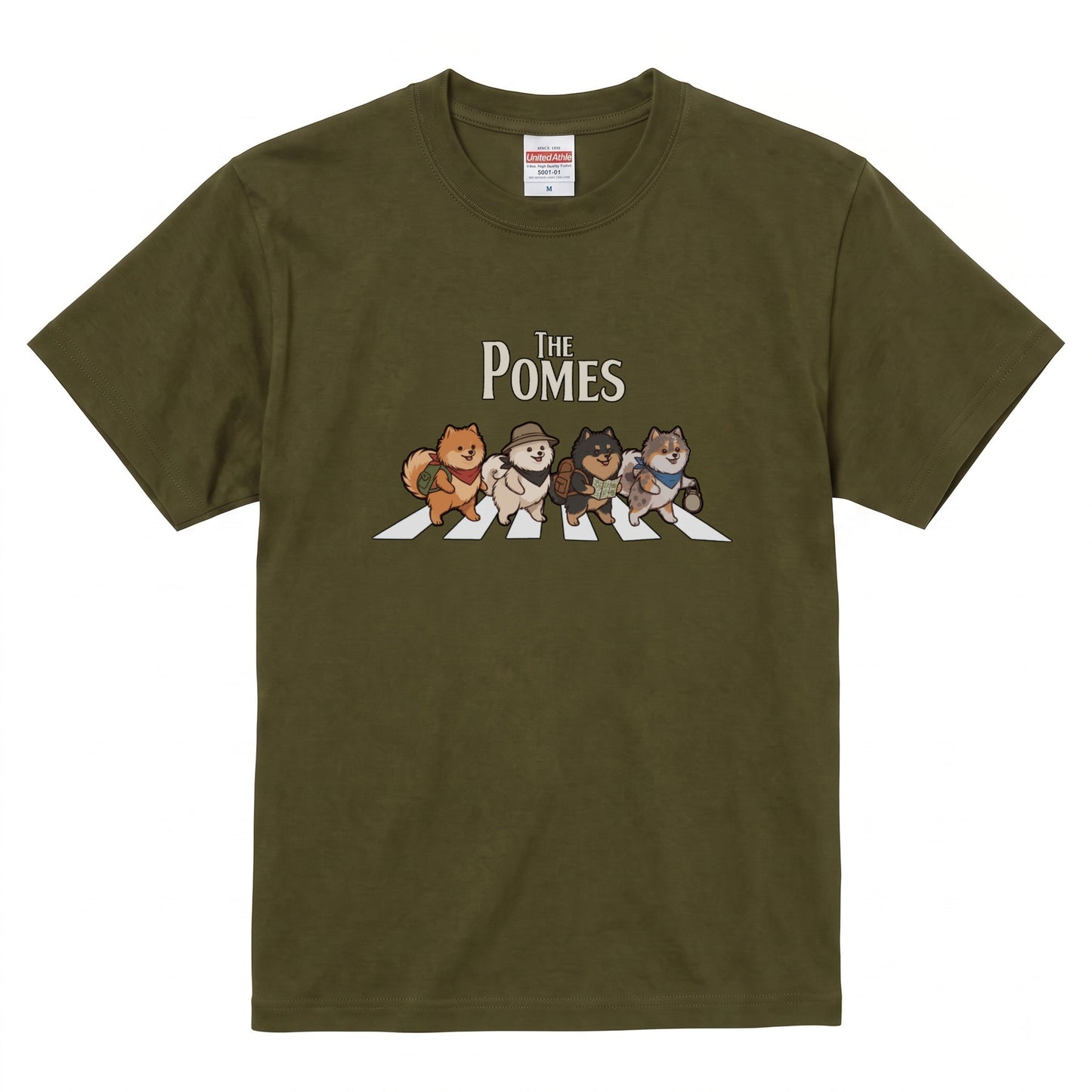 THE POMES | 横断歩道 ゆるかわ ポメラニアン キャンプ パロディTシャツ【犬好き・愛犬家・アウトドア・ギフトに最適】