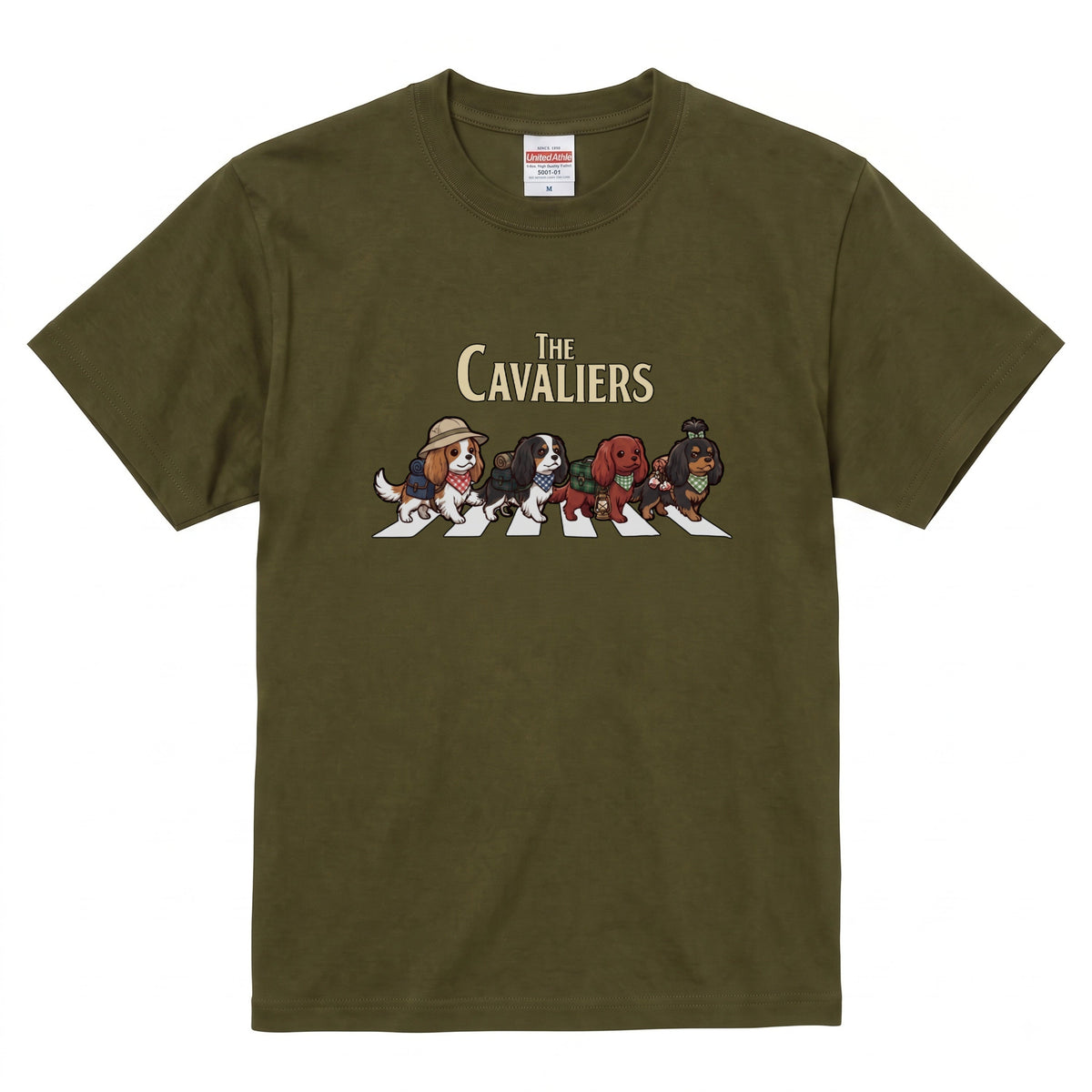 THE CAVALIERS 横断歩道 キャンプ ゆるかわ Tシャツ 【犬好き・愛犬家・アウトドア・ギフトに最適】