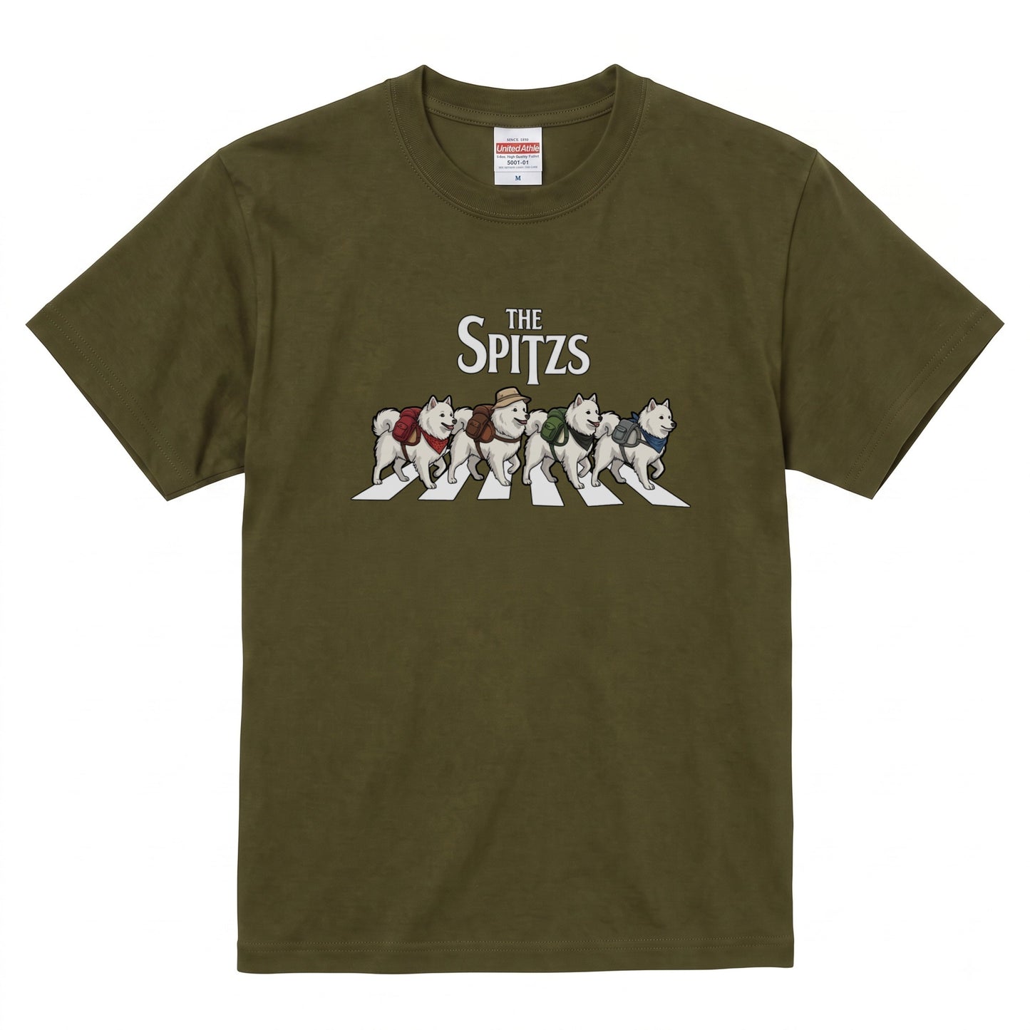THE SPITZS | 横断歩道 ゆるかわ スピッツ キャンプ パロディTシャツ【犬好き・愛犬家・アウトドア・ギフトに最適】