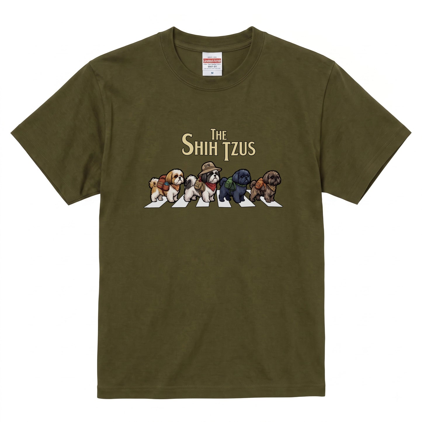 THE SHIH TZUS 横断歩道 キャンプ ゆるかわ パロディTシャツ 【犬好き・愛犬家・アウトドア・ギフトに最適】