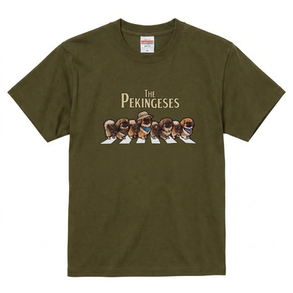 THE PEKINGESES 横断歩道 キャンプ ゆるかわ パロディTシャツ 【犬好き・愛犬家・アウトドア・ギフトに最適】