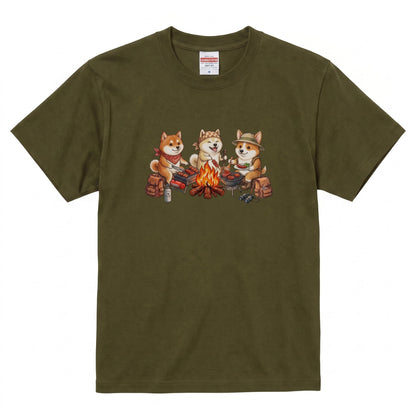 【柴犬・キャンプ＆BBQ】おしゃれな白Tシャツ | CAMPMODE
