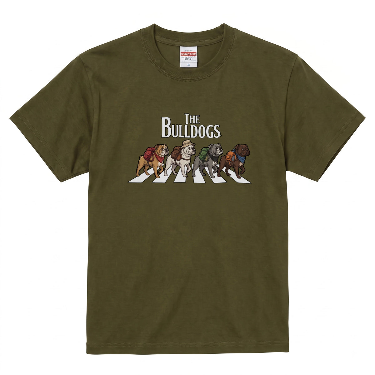 THE BULLDOGS | 横断歩道 ゆるかわ ブルドッグ キャンプ パロディTシャツ【犬好き・愛犬家・アウトドア・ギフトに最適】