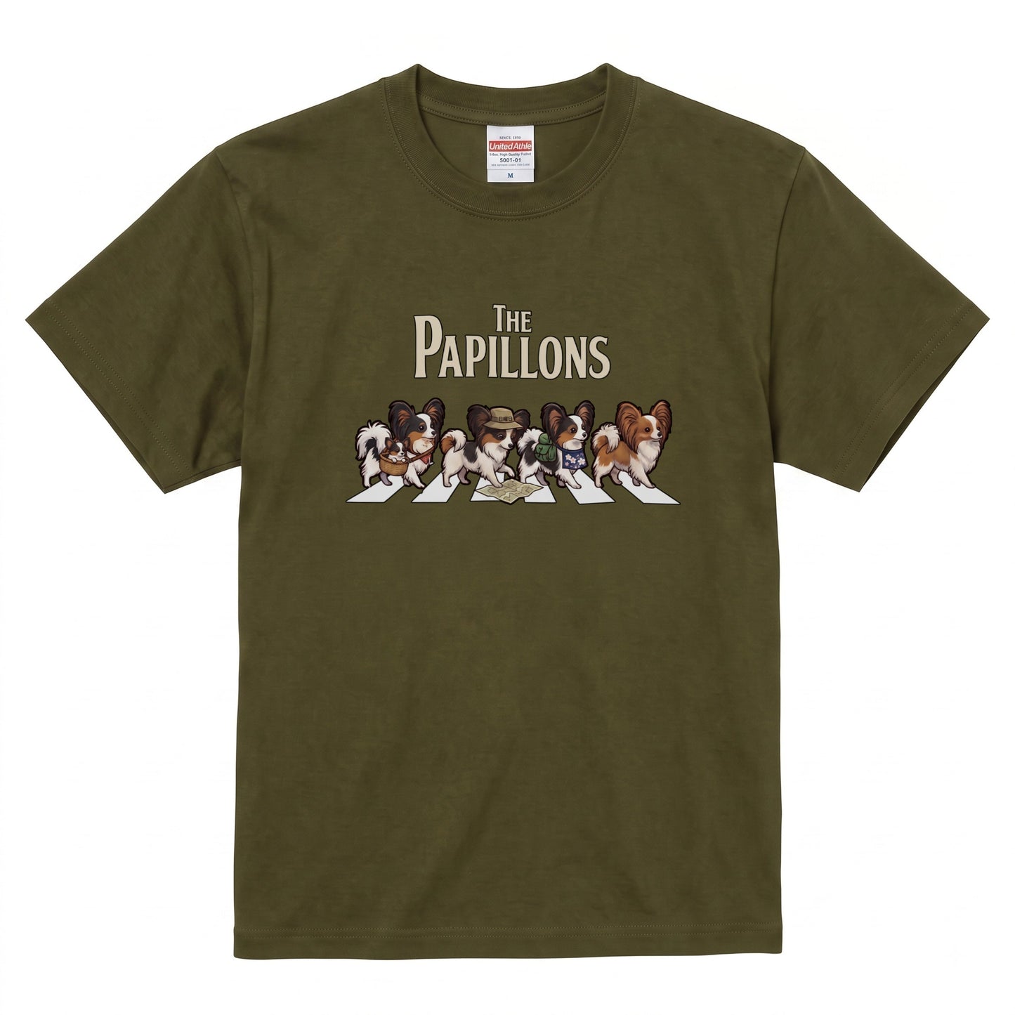 THE PAPILLONS 横断歩道 キャンプ ゆるかわ Tシャツ 【犬好き・愛犬家・アウトドア・ギフトに最適】