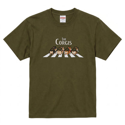 THE CORGIS | コーギー 横断歩道 ゆるかわパロディTシャツ【犬好き・愛犬家・ギフトに最適】