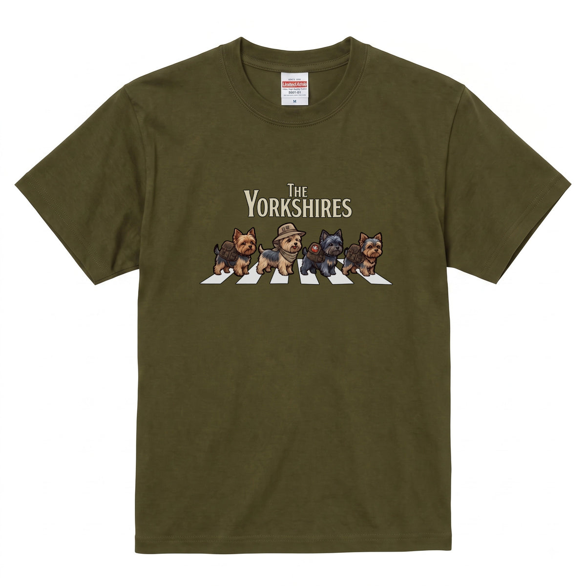 THE YORKSHIRES 横断歩道 キャンプ ゆるかわ Tシャツ 【犬好き・愛犬家・アウトドア・ギフトに最適】