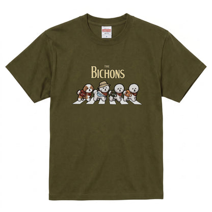THE BICHONS 横断歩道 キャンプ ゆるかわ パロディTシャツ 【犬好き・愛犬家・アウトドア・ギフトに最適】