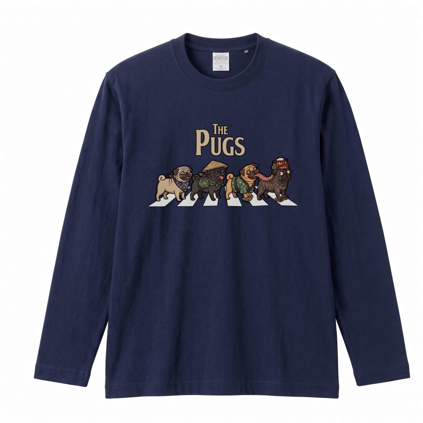 THE PUGS パグ散歩デザイン ブラック長袖Tシャツ