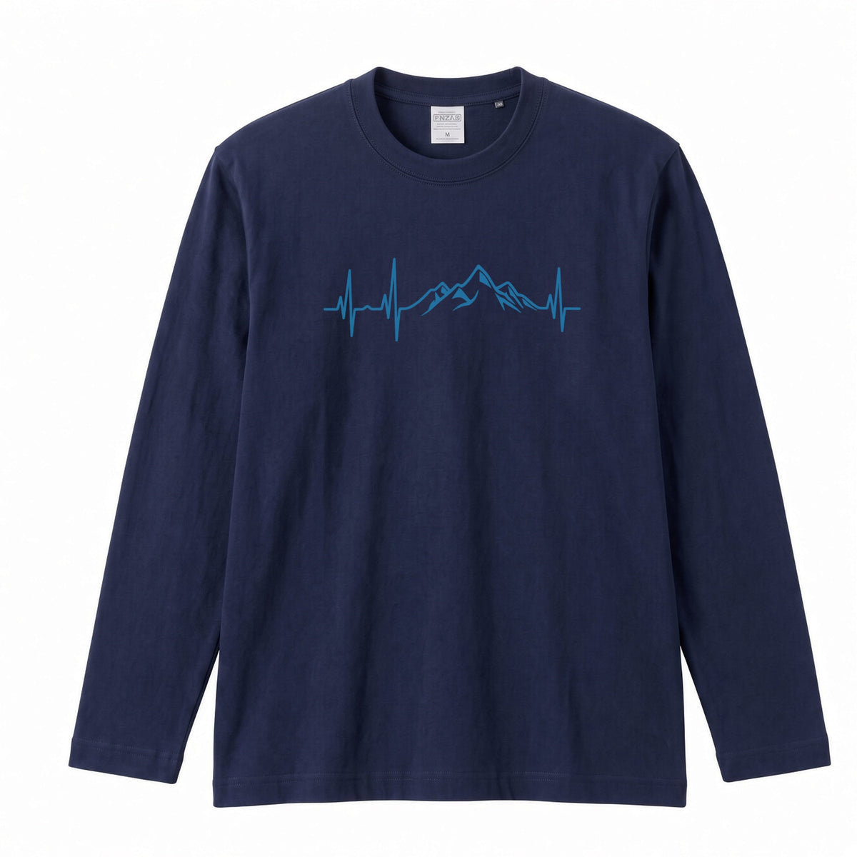 MOUNTAIN BEAT ロンT | ミニマル 山脈グラフィック 心拍数 長袖 カジュアル Tシャツ【アウトドアファッション・普段着・ルームウェア・ユニセックス・ギフトに最適
