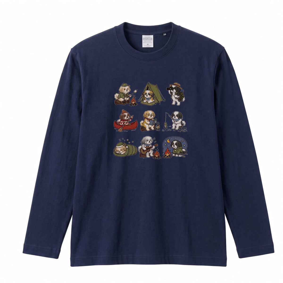 SHIH TZU CAMP | 手描き風 シーズー キャンプギア かわいい グラフィック 長袖Tシャツ【犬雑貨・秋キャンプ・ルームウェア・ギフトに最適】