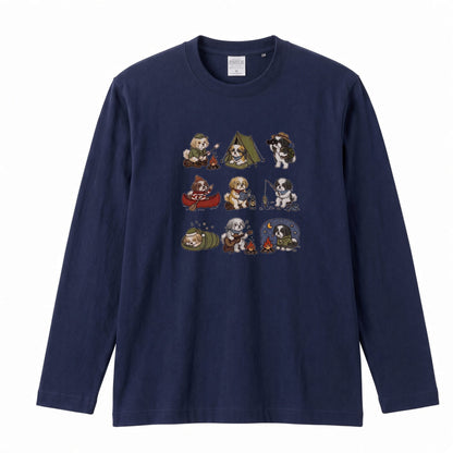 SHIH TZU CAMP | 手描き風 シーズー キャンプギア かわいい グラフィック 長袖Tシャツ【犬雑貨・秋キャンプ・ルームウェア・ギフトに最適】