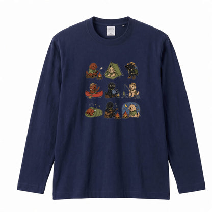 POODLE CAMP | 手描き風 トイプードル キャンプギア かわいい グラフィック 長袖Tシャツ【犬雑貨・秋キャンプ・ルームウェア・ギフトに最適】