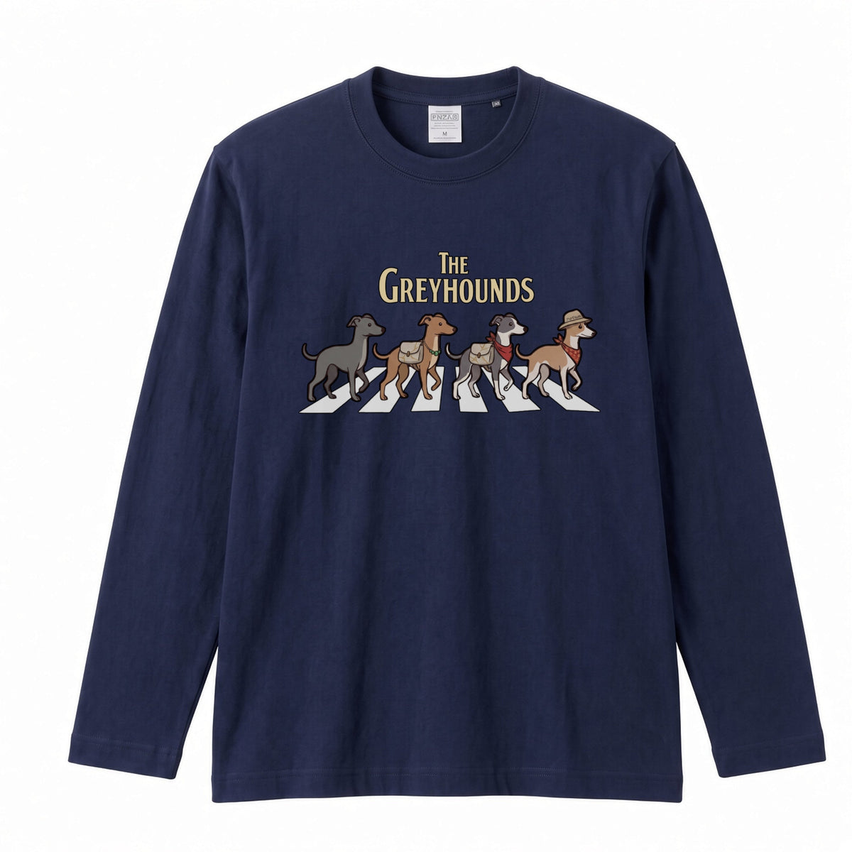 THE GREYHOUNDS グレイハウンド散歩デザイン ブラック長袖Tシャツ