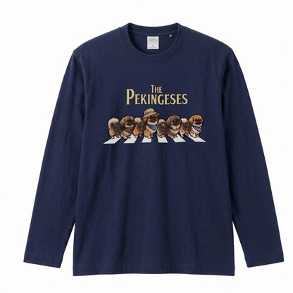 THE PEKINGESES ペキニーズ散歩デザイン ブラック長袖Tシャツ