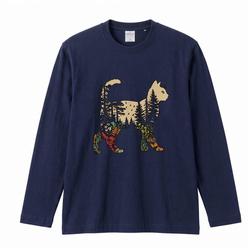 Forest Cat Botanical Landscape Long Sleeve T-Shirt