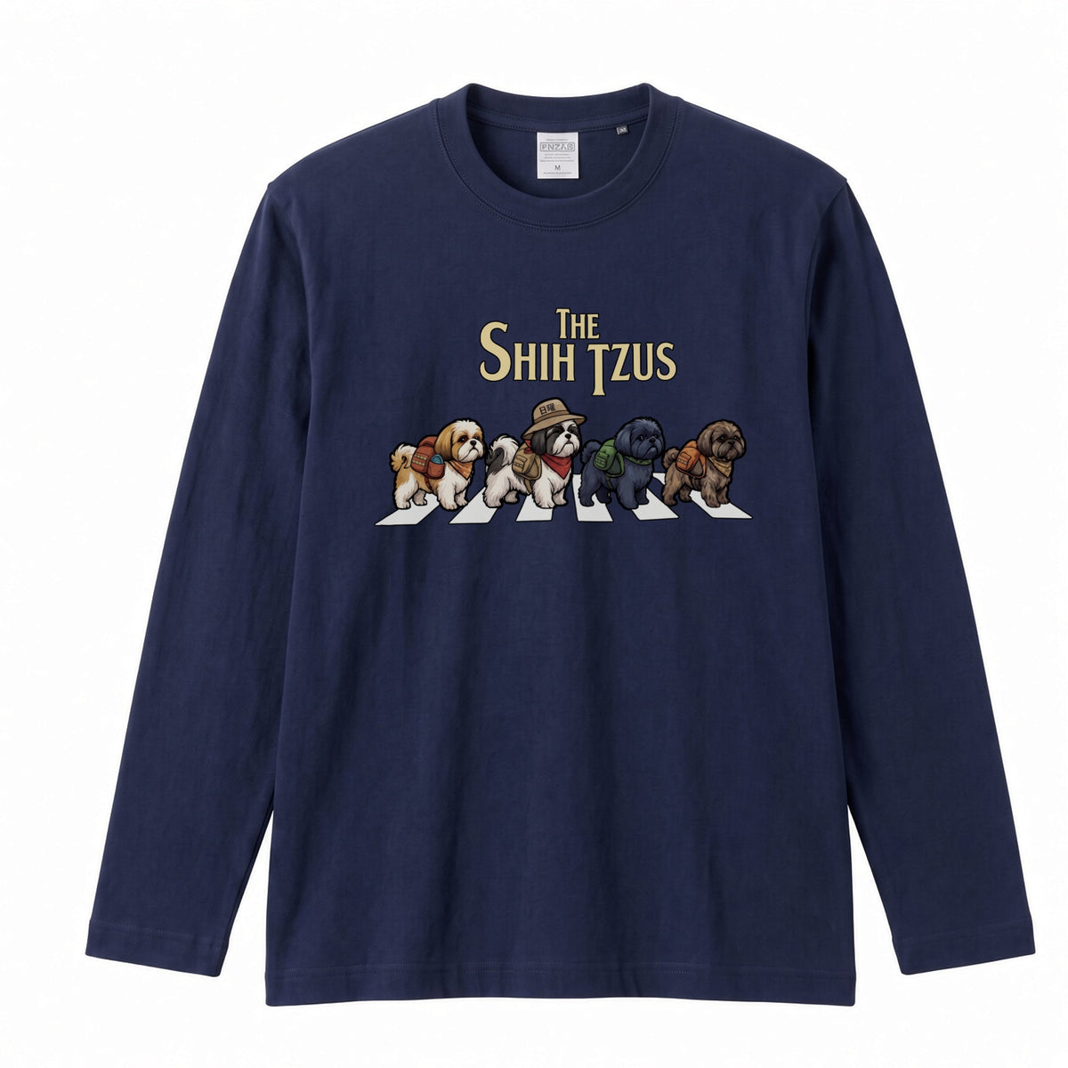 THE SHIH TZUS シーズー散歩デザイン ブラック長袖Tシャツ