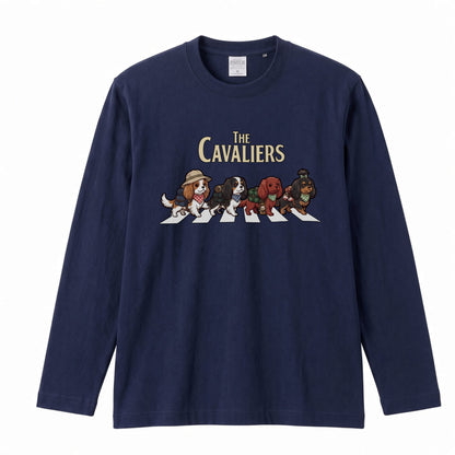 THE CAVALIERS キャバリア散歩デザイン ブラック長袖Tシャツ