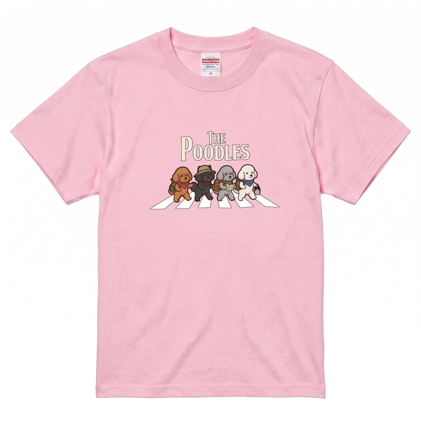 THE POODLES | 横断歩道 ゆるかわ プードル キャンプ パロディTシャツ【犬好き・愛犬家・アウトドア・ギフトに最適】