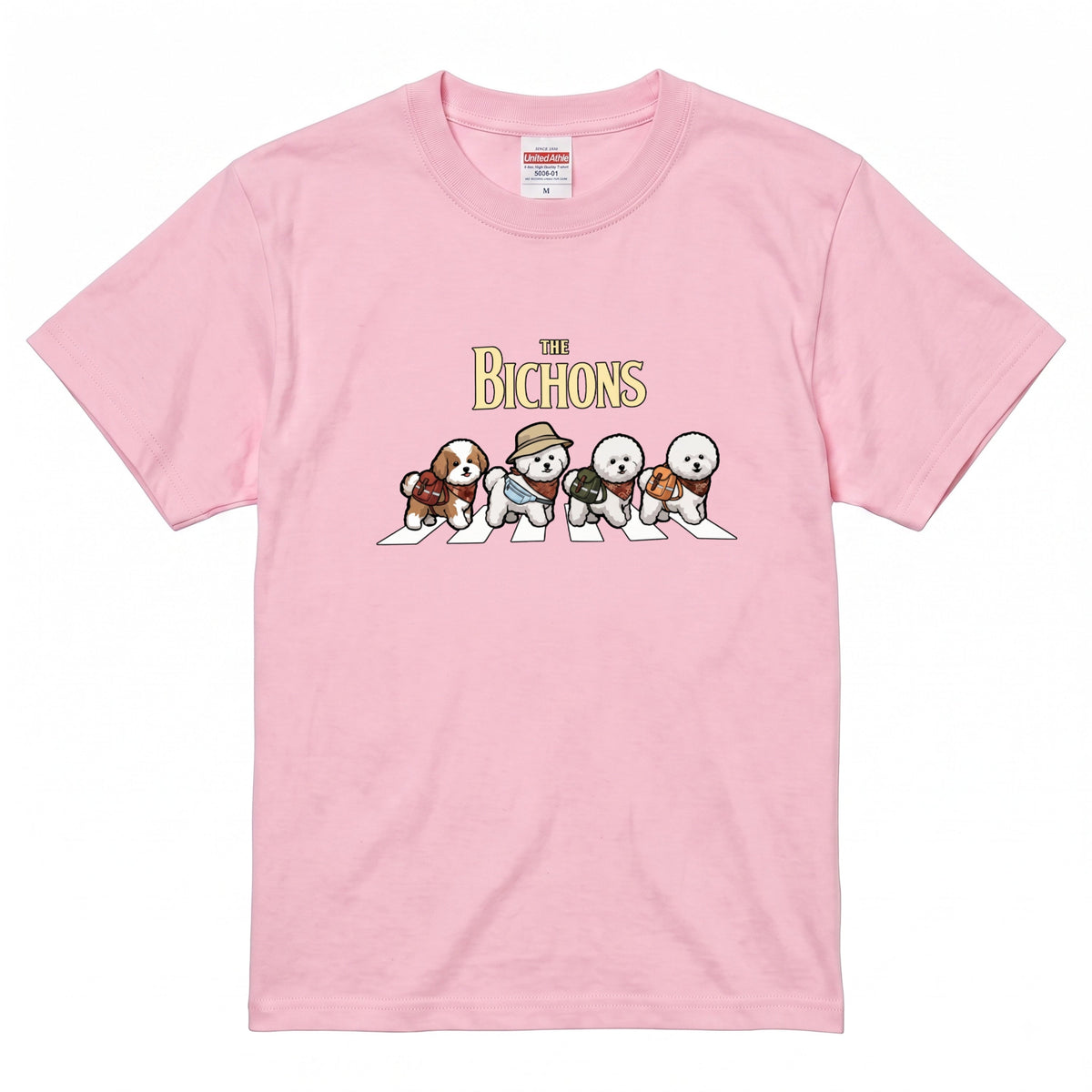 THE BICHONS 横断歩道 キャンプ ゆるかわ パロディTシャツ 【犬好き・愛犬家・アウトドア・ギフトに最適】