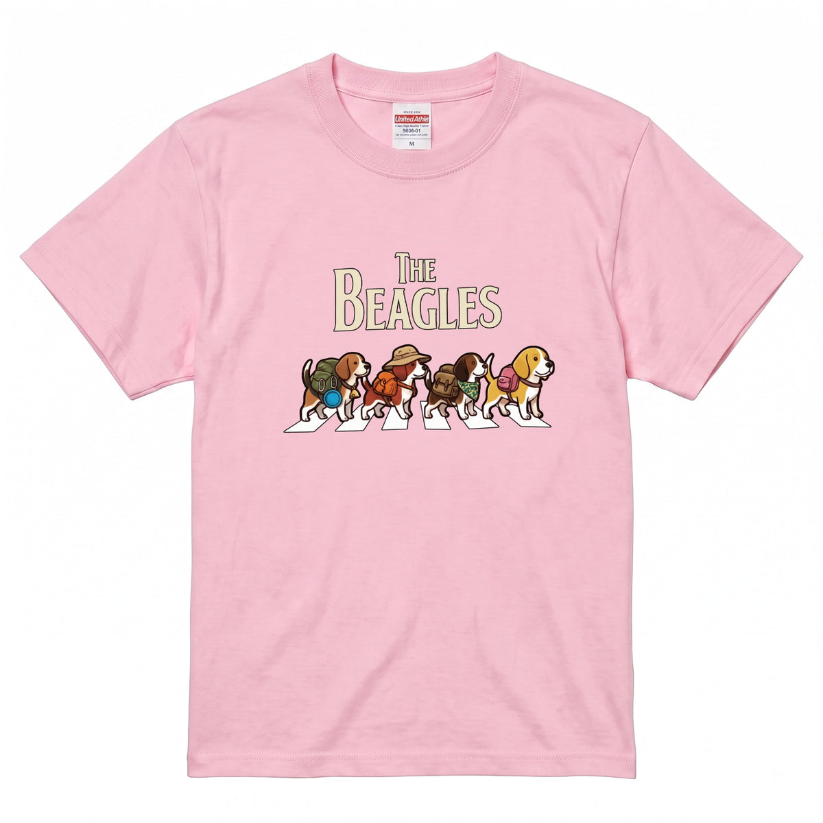 THE BEAGLES 横断歩道 キャンプ ゆるかわ パロディTシャツ 【犬好き・愛犬家・アウトドア・ギフトに最適】