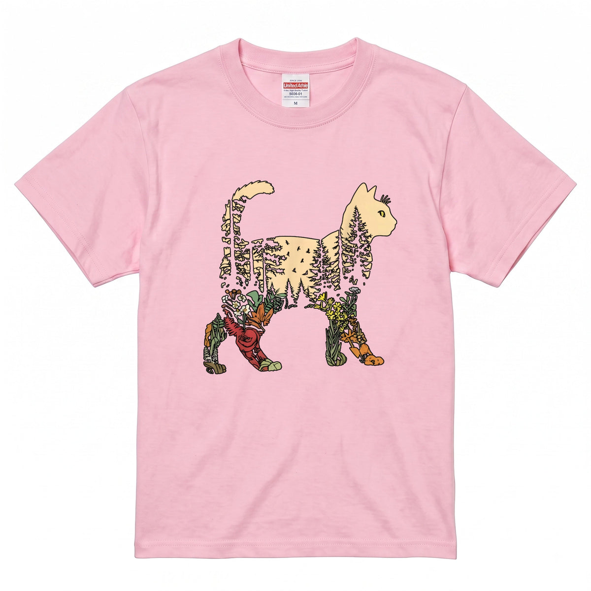 猫と森の植物 Tシャツ ｜ 猫好き・ボタニカル・自然・アウトドア・おしゃれに人気