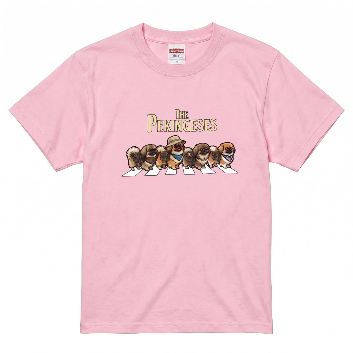 THE PEKINGESES 横断歩道 キャンプ ゆるかわ パロディTシャツ 【犬好き・愛犬家・アウトドア・ギフトに最適】