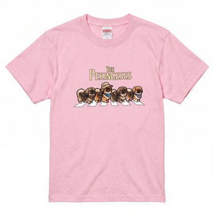 THE PEKINGESES 横断歩道 キャンプ ゆるかわ パロディTシャツ 【犬好き・愛犬家・アウトドア・ギフトに最適】