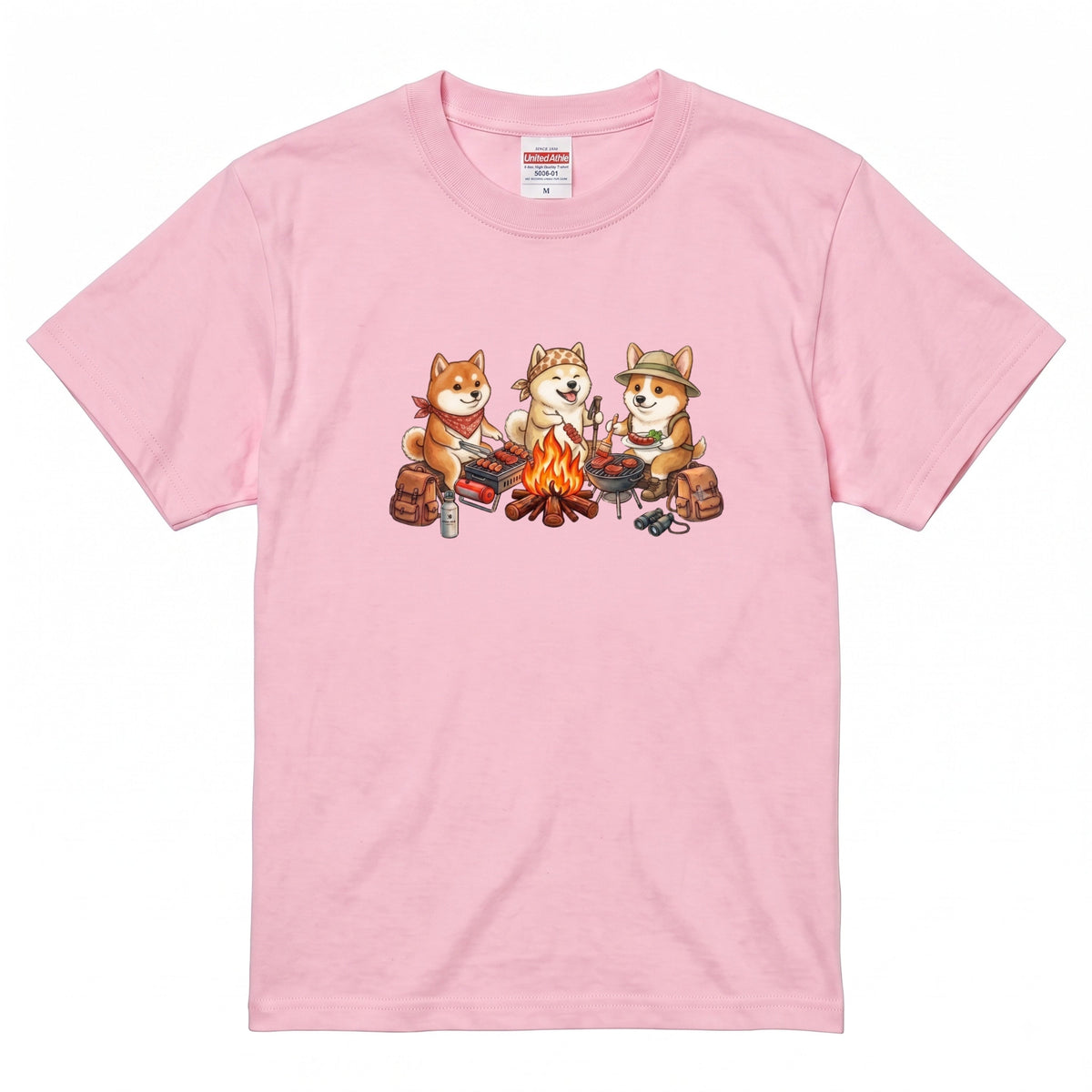 【柴犬・キャンプ＆BBQ】おしゃれな白Tシャツ | CAMPMODE