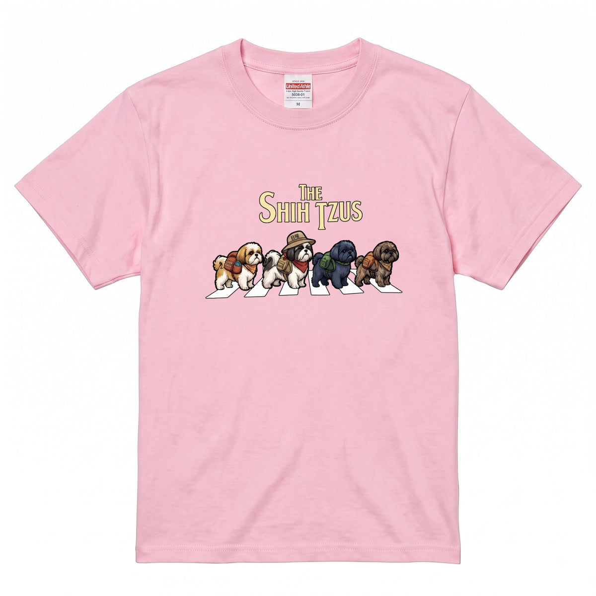 THE SHIH TZUS 横断歩道 キャンプ ゆるかわ パロディTシャツ 【犬好き・愛犬家・アウトドア・ギフトに最適】