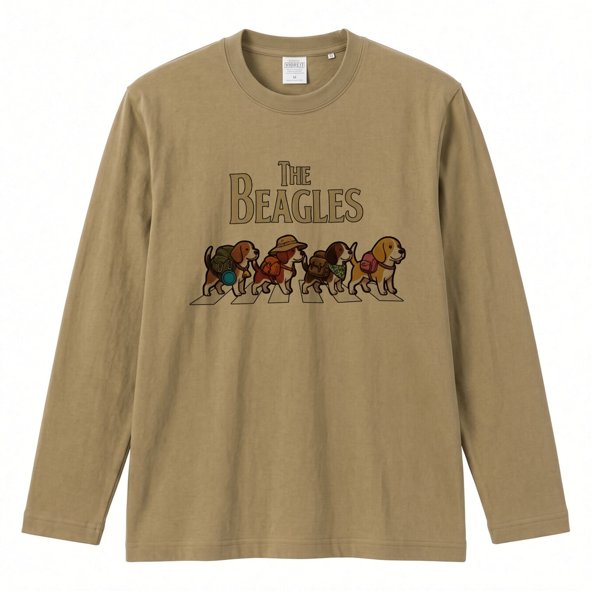 THE BEAGLES ビーグル犬散歩デザイン ホワイト長袖Tシャツ