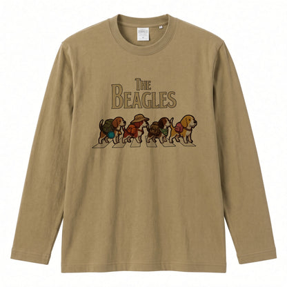 THE BEAGLES ビーグル犬散歩デザイン ホワイト長袖Tシャツ