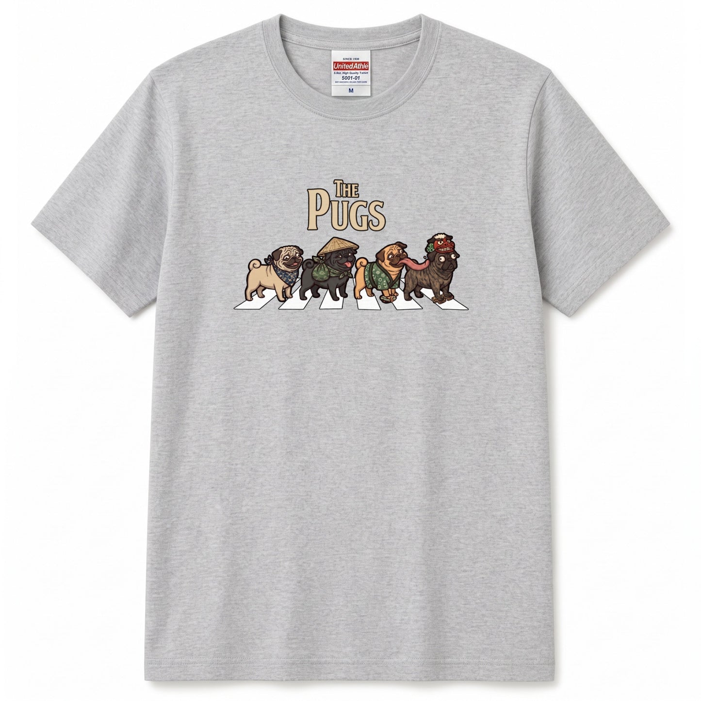 THE PUGS 横断歩道 キャンプ ゆるかわ Tシャツ 【犬好き・愛犬家・アウトドア・ギフトに最適】