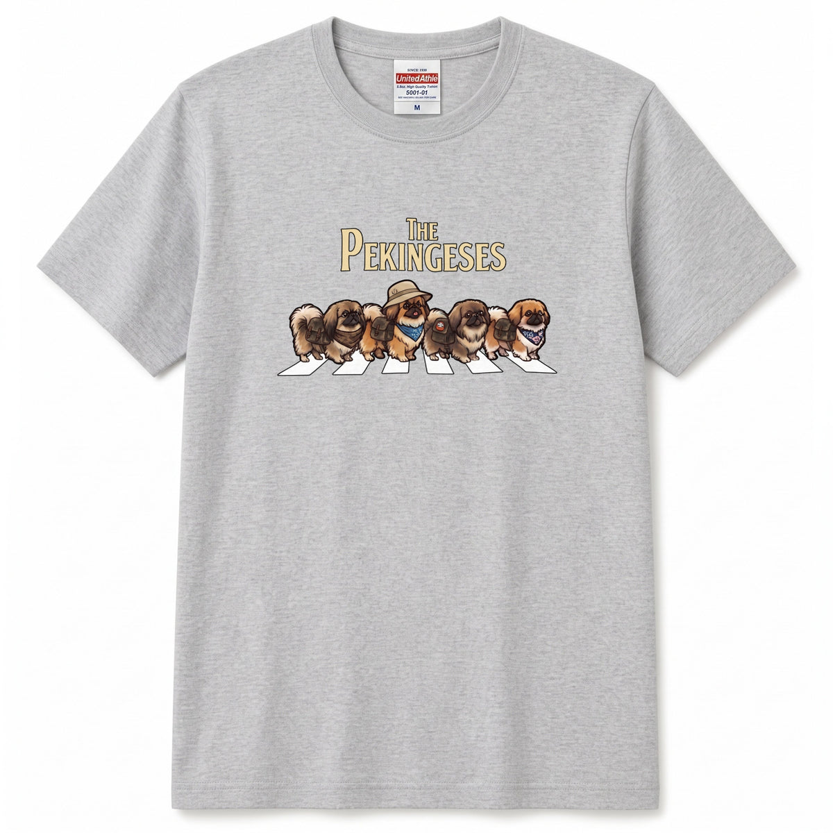 THE PEKINGESES 横断歩道 キャンプ ゆるかわ パロディTシャツ 【犬好き・愛犬家・アウトドア・ギフトに最適】
